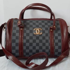 Elegant Checkered Handbag – Maroon & Charcoal
