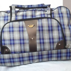 Classic Checkered Travel Duffel – Blue & Gray