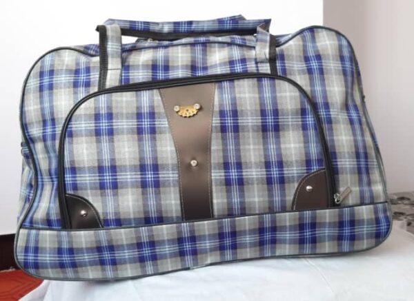 Classic Checkered Travel Duffel – Blue & Gray